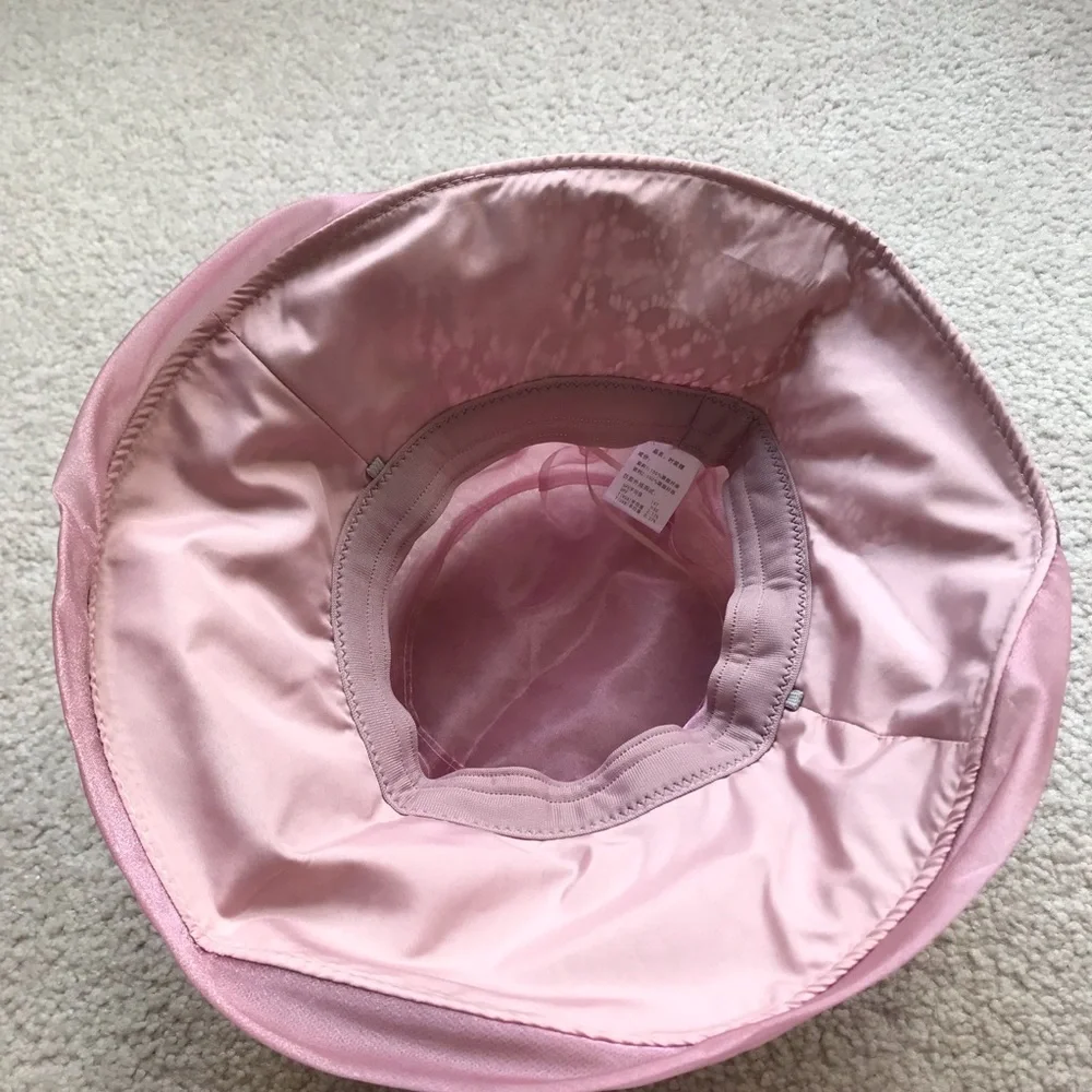 NWT Elegant Pink Organza & Wide Brim Foldable Hat with Floral Accent